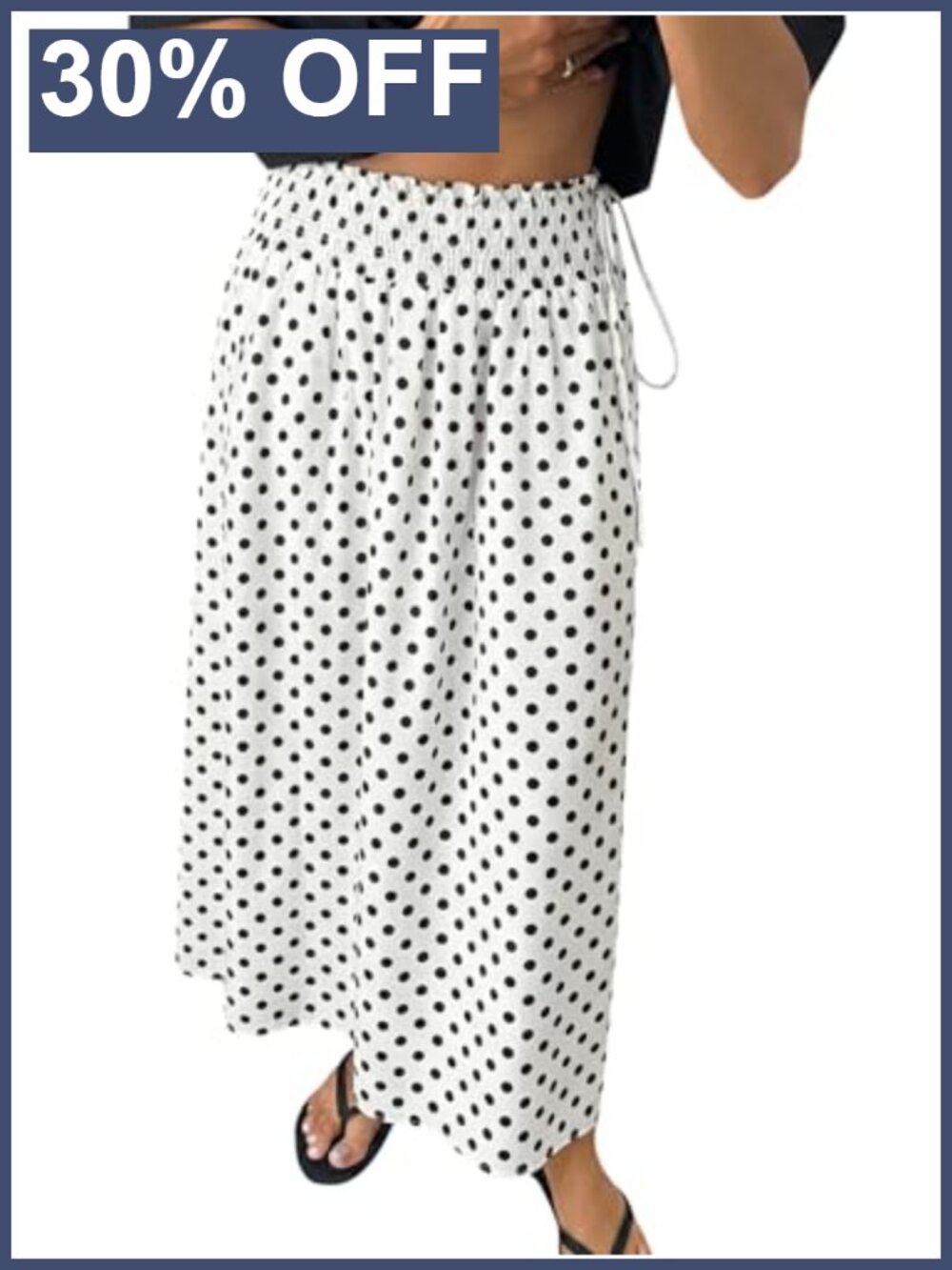 Womens Polka Dot Maxi Skirt Smocked High Waisted Boho Tie A-Line